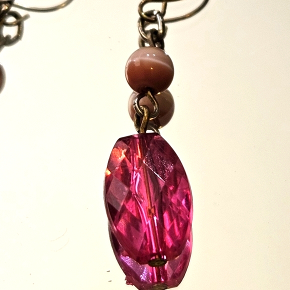 Pink Glass and Acrylic Dangle Earrings - Picture 2 of 4